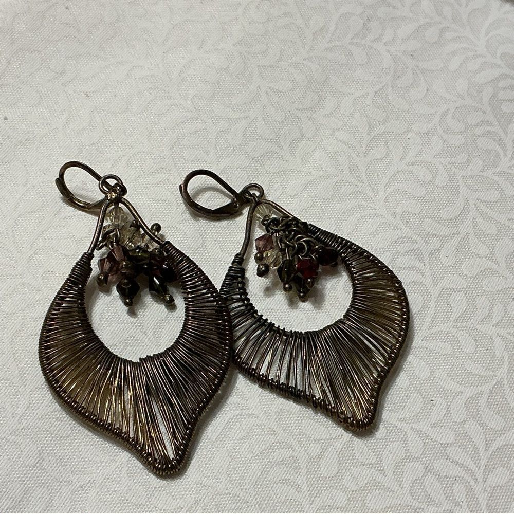 Brasstone Leverback Wire Earrings with Beads